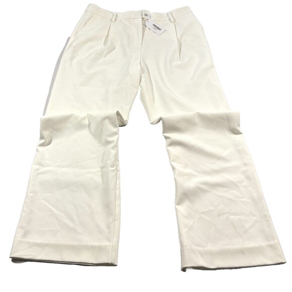 Reformation Women Alex Mid Rise Trousers Cream Wide Leg Viscose Pants Sz 12 NEW - Picture 1 of 16